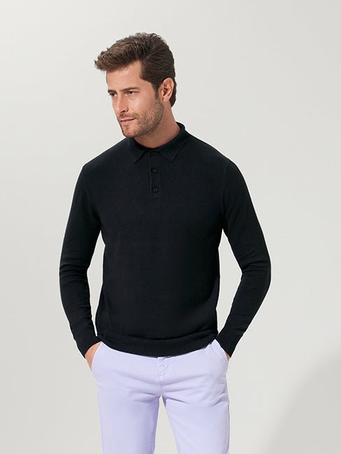 Black Cotton Suri Polo Sweater - Joe Bananas | Australia