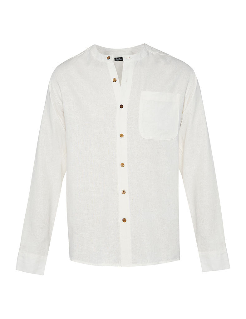 White Linen Grandfather Collar Linen Shirt - Joe Bananas | Australia
