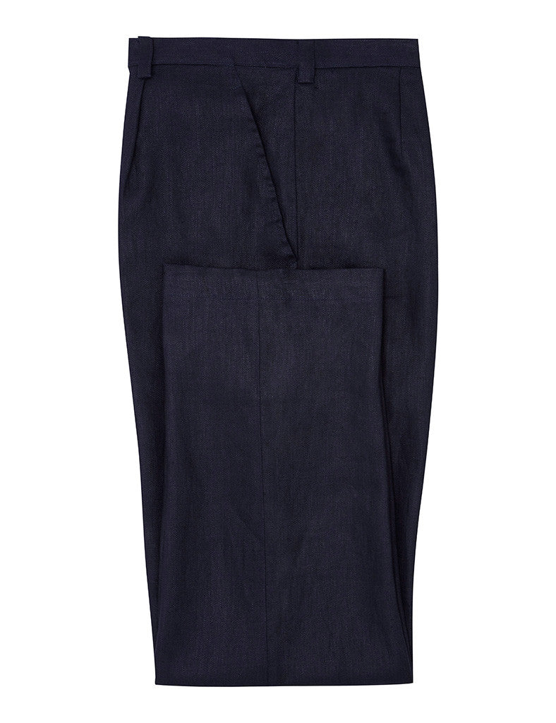 Indigo Herringbone Linen Trousers